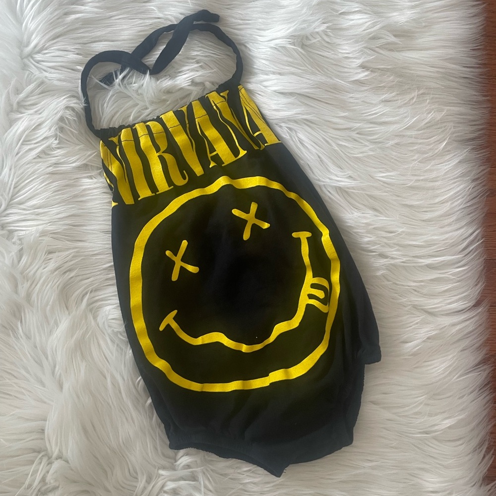 Nirvana One Piece Baby Romper Smiley Face Black Unisex Size 3-6 months Grunge